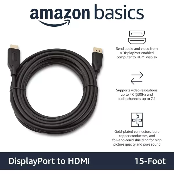 imageAmazon Basics DisplayPort to HDMI Display Cable UniDirectional 6 Foot  Case of 52 Black10Pack