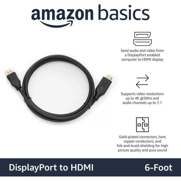 imageAmazon Basics DisplayPort to HDMI Display Cable UniDirectional 6 Foot  Case of 52 Black10Pack