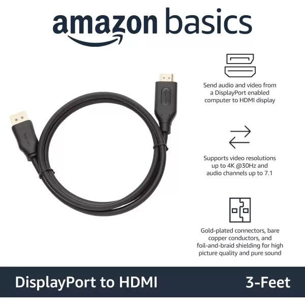 imageAmazon Basics DisplayPort to HDMI Display Cable UniDirectional 6 Foot  Case of 52 Black1Pack