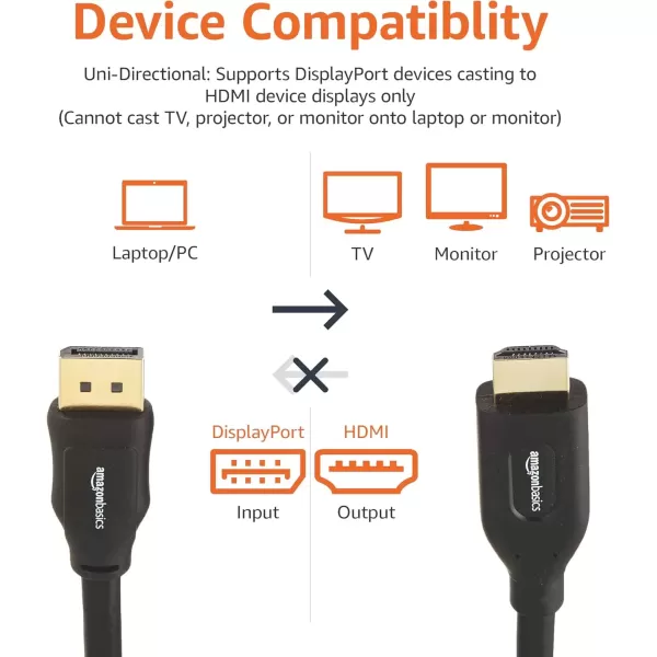 imageAmazon Basics DisplayPort to HDMI Display Cable UniDirectional 6 Foot  Case of 52 Black1Pack