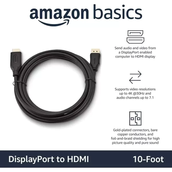 imageAmazon Basics DisplayPort to HDMI Display Cable UniDirectional 6 Foot  Case of 52 Black1Pack