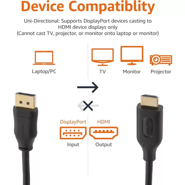 imageAmazon Basics DisplayPort to HDMI Display Cable UniDirectional 6 Foot  Case of 52 Black5Pack