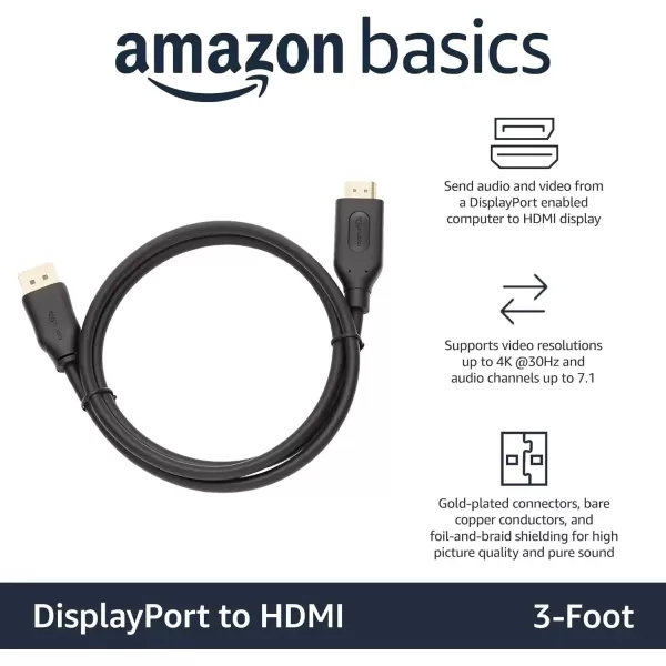 imageAmazon Basics DisplayPort to HDMI Display Cable UniDirectional 6 Foot  Case of 52 Black5Pack