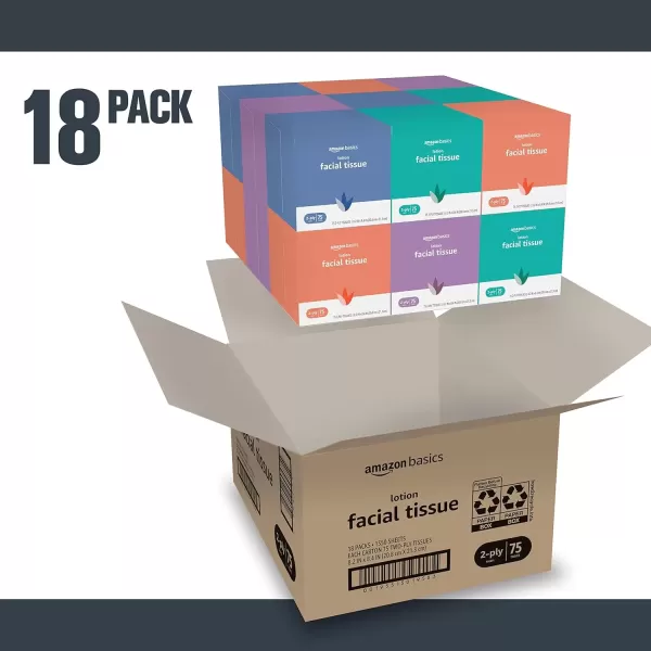 imageAmazon Basics Facial Tissue with Lotion 2Ply 300 Count 4 Packs 75 Packaging may vary75 Count Pack of 18