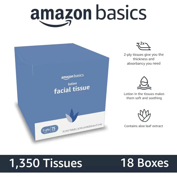 imageAmazon Basics Facial Tissue with Lotion 2Ply 300 Count 4 Packs 75 Packaging may vary75 Count Pack of 18