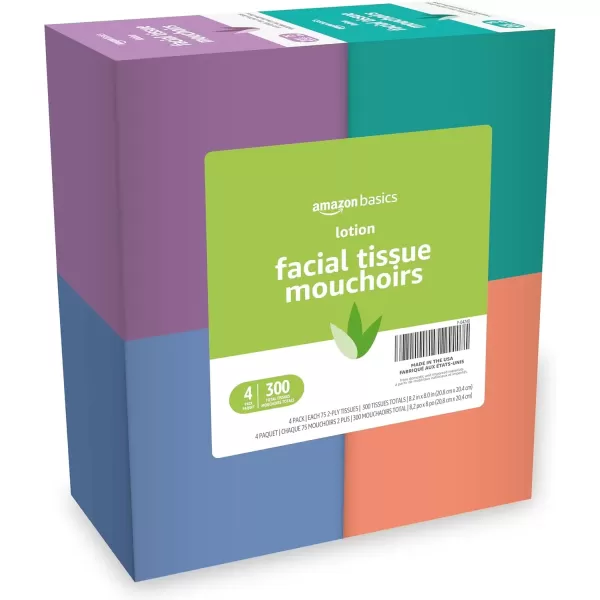imageAmazon Basics Facial Tissue with Lotion 2Ply 300 Count 4 Packs 75 Packaging may vary75 Count Pack of 4
