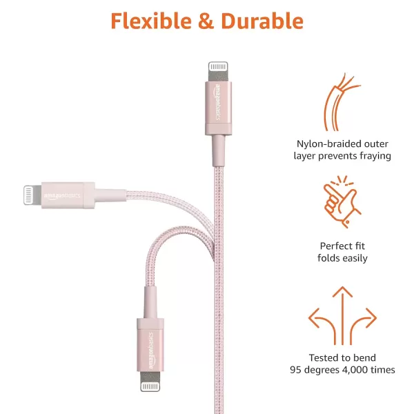 imageAmazon Basics Fast Charging USBC to Lightning iPhone Charger Cable Nylon Braided Cord MFi Certified Compatible Charger for Apple iPhone 14 13 12 11 X Xs Pro Pro Max Plus iPad 6 Foot Dark GrayRose Gold