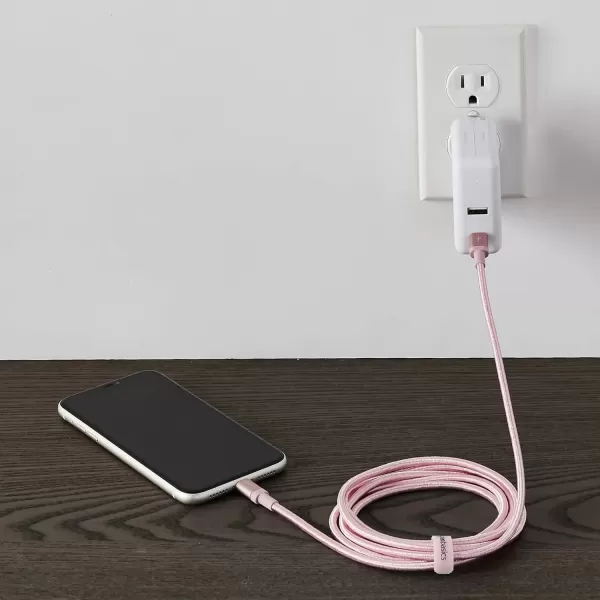 imageAmazon Basics Fast Charging USBC to Lightning iPhone Charger Cable Nylon Braided Cord MFi Certified Compatible Charger for Apple iPhone 14 13 12 11 X Xs Pro Pro Max Plus iPad 6 Foot Dark GrayRose Gold