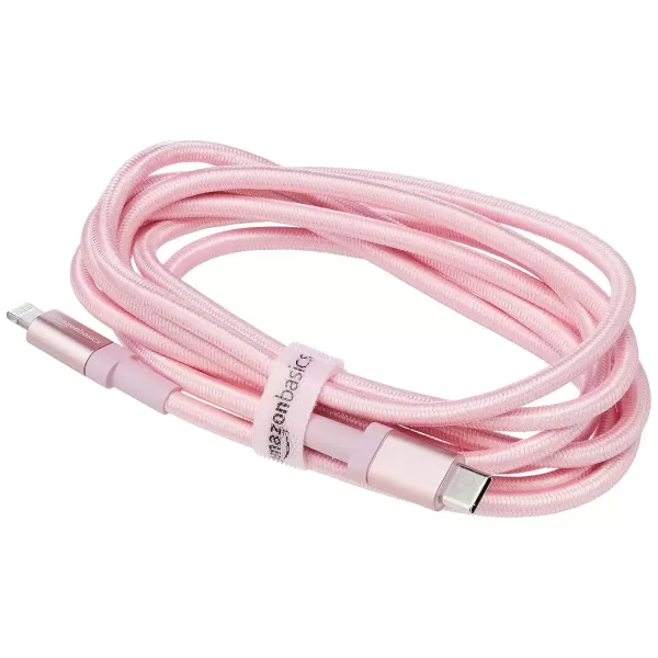 imageAmazon Basics Fast Charging USBC to Lightning iPhone Charger Cable Nylon Braided Cord MFi Certified Compatible Charger for Apple iPhone 14 13 12 11 X Xs Pro Pro Max Plus iPad 6 Foot Dark GrayRose Gold