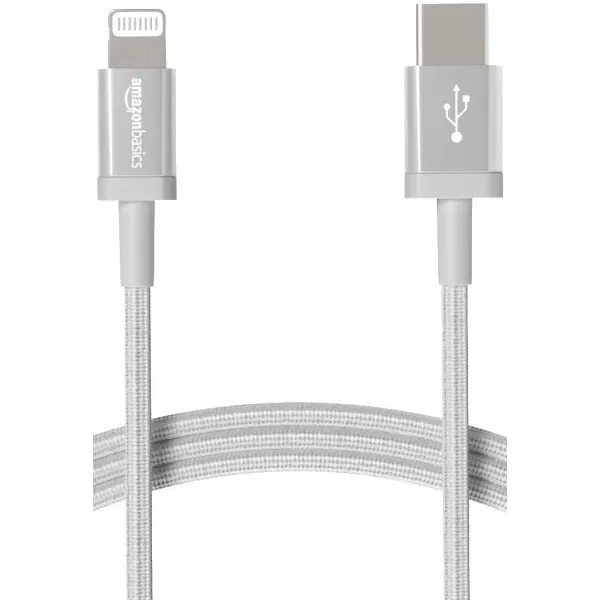 imageAmazon Basics Fast Charging USBC to Lightning iPhone Charger Cable Nylon Braided Cord MFi Certified Compatible Charger for Apple iPhone 14 13 12 11 X Xs Pro Pro Max Plus iPad 6 Foot Dark GraySilver