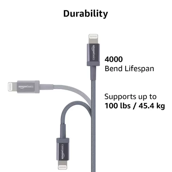 imageAmazon Basics Fast Charging USBC to Lightning iPhone Charger Cable Nylon Braided Cord MFi Certified Compatible Charger for Apple iPhone 14 13 12 11 X Xs Pro Pro Max Plus iPad 6 Foot Dark GrayDark Gray