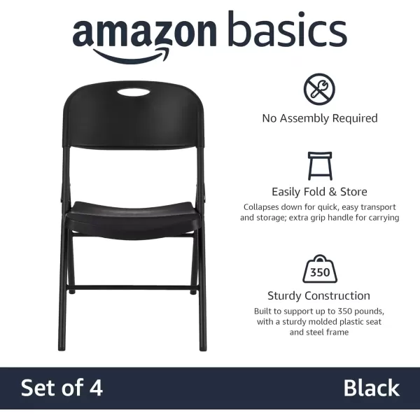 imageAmazon Basics Foldable Portable Sturdy Folding Plastic Chair 350Pound Capacity Black 2PackBlack