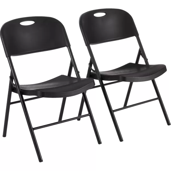 imageAmazon Basics Foldable Portable Sturdy Folding Plastic Chair 350Pound Capacity Black 2PackBlack