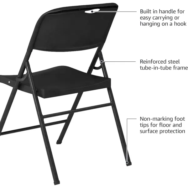 imageAmazon Basics Foldable Portable Sturdy Folding Plastic Chair 350Pound Capacity Black 2PackBlack