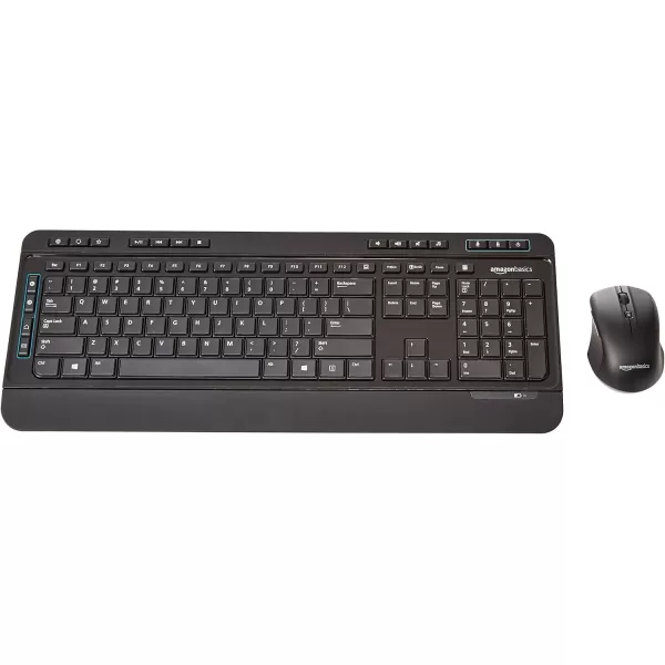 imageAmazon Basics FullSized Wireless Computer Keyboard and Mouse Combo QWERTY Layout 24 GHz USB Receiver Black Pack of 1
