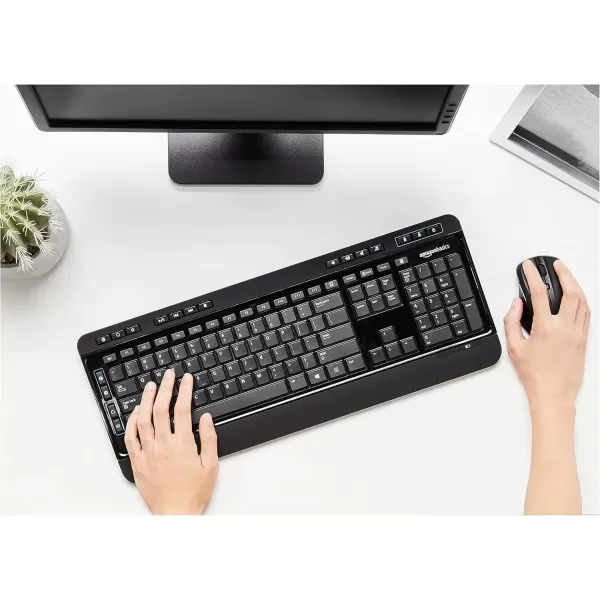 imageAmazon Basics FullSized Wireless Computer Keyboard and Mouse Combo QWERTY Layout 24 GHz USB Receiver Black Pack of 1