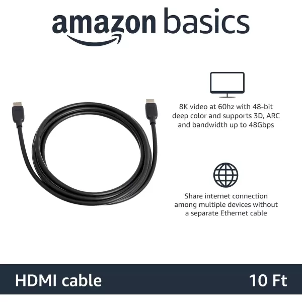 imageAmazon Basics HDMI Cable 48Gbps HighSpeed 8K60Hz 4K120Hz GoldPlated Plugs Ethernet Ready 6 Foot BlackBlack