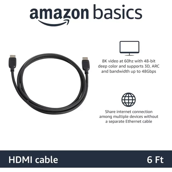 imageAmazon Basics HDMI Cable 48Gbps HighSpeed 8K60Hz 4K120Hz GoldPlated Plugs Ethernet Ready 6 Foot BlackBlack