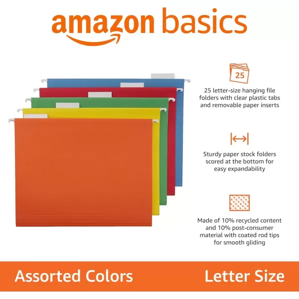 imageAmazon Basics Hanging Organizer File Folder Letter Size Assorted Colors Pack of 25Assorted