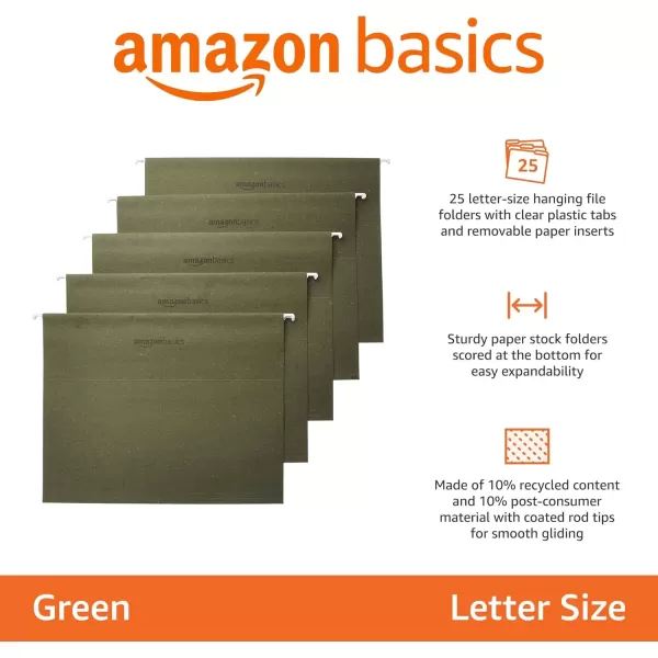 imageAmazon Basics Hanging Organizer File Folder Letter Size Assorted Colors Pack of 25Green