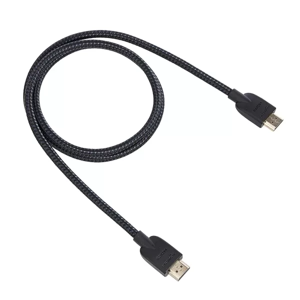 imageAmazon Basics HighSpeed 4K Ultra HD HDMI NylonBraided Cable 3 feet 18Gbps 60Hz 2160p 48bit MaletoMale Ethernet Ready 3D Black ampamp BlueBlack