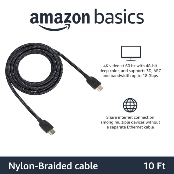 imageAmazon Basics HighSpeed 4K Ultra HD HDMI NylonBraided Cable 3 feet 18Gbps 60Hz 2160p 48bit MaletoMale Ethernet Ready 3D Black ampamp BlueBlack