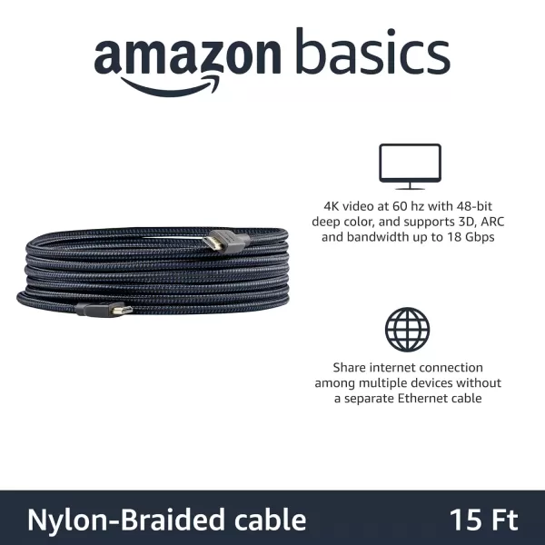 imageAmazon Basics HighSpeed 4K Ultra HD HDMI NylonBraided Cable 3 feet 18Gbps 60Hz 2160p 48bit MaletoMale Ethernet Ready 3D Black ampamp BlueBlack
