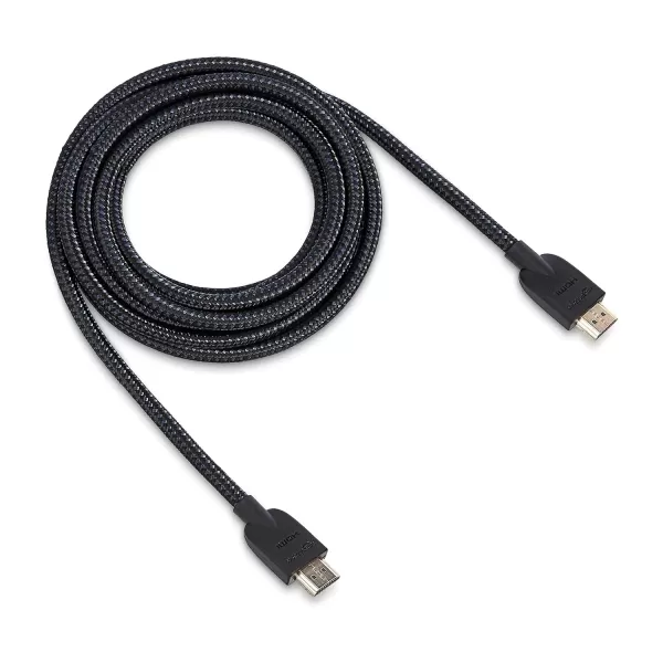 imageAmazon Basics HighSpeed 4K Ultra HD HDMI NylonBraided Cable 3 feet 18Gbps 60Hz 2160p 48bit MaletoMale Ethernet Ready 3D Black ampamp BlueBlack