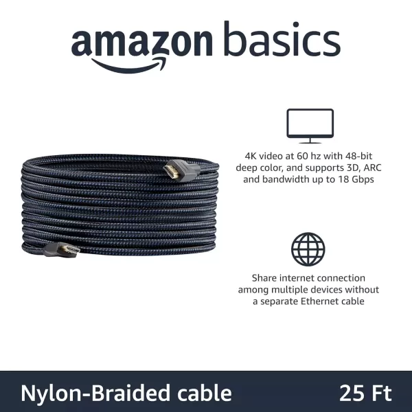 imageAmazon Basics HighSpeed 4K Ultra HD HDMI NylonBraided Cable 3 feet 18Gbps 60Hz 2160p 48bit MaletoMale Ethernet Ready 3D Black ampamp BlueBlack