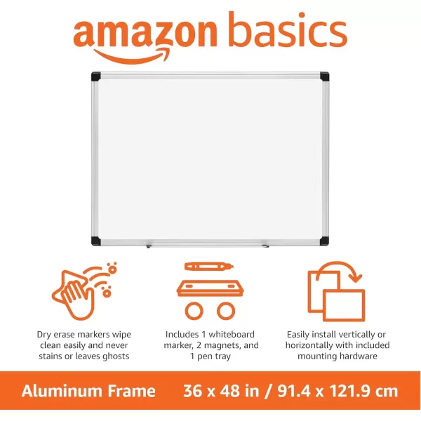 imageAmazon Basics Magnetic Dry Erase Whiteboard 36 x 24Inch Aluminum Frame SilverWhiteSilverWhite