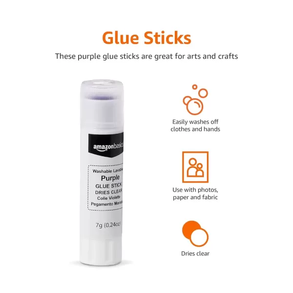 imageAmazon Basics Purple Washable School Glue Sticks Dries Clear 021oz Stick 2PackPurple