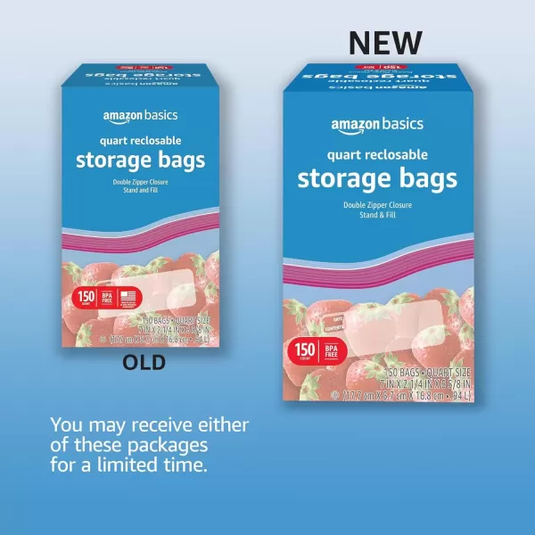 imageAmazon Basics Reclosable Gallon Food Storage Bags Stand ampampFill Base 120 CountQuart Pack of 150