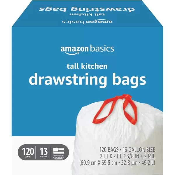 imageAmazon Basics Tall Kitchen Drawstring Trash Bags Clean Fresh Scent 13 Gallon 45 Count Pack of 1Unscented