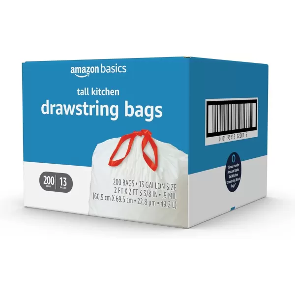 imageAmazon Basics Tall Kitchen Drawstring Trash Bags Clean Fresh Scent 13 Gallon 45 Count Pack of 1Unscented
