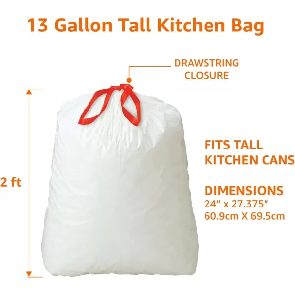 imageAmazon Basics Tall Kitchen Drawstring Trash Bags Clean Fresh Scent 13 Gallon 45 Count Pack of 1Unscented