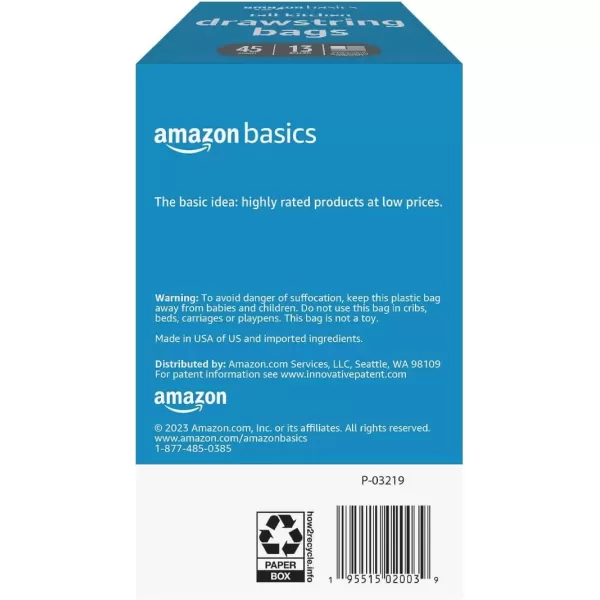 imageAmazon Basics Tall Kitchen Drawstring Trash Bags Clean Fresh Scent 13 Gallon 45 Count Pack of 1Unscented