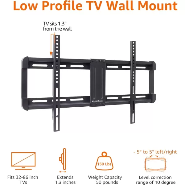 imageAmazon Basics Tilt TV Wall Mount with Horizontal Post Installation Leveling for 32Inch to 86Inch TVs BlackFixed