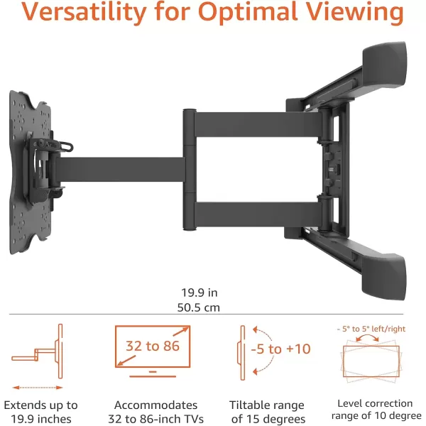 imageAmazon Basics Tilt TV Wall Mount with Horizontal Post Installation Leveling for 32Inch to 86Inch TVs BlackFull Motion Articulating