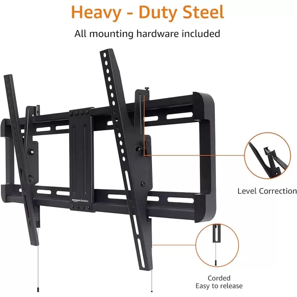 imageAmazon Basics Tilt TV Wall Mount with Horizontal Post Installation Leveling for 32Inch to 86Inch TVs BlackTilt
