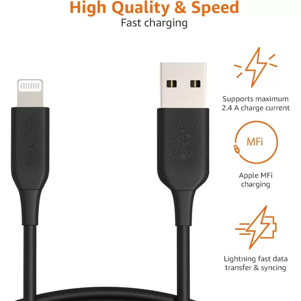 imageAmazon Basics USBA to Lightning ABS Charger Cable MFi Certified Charger for Apple iPhone 14 13 12 11 X Xs Pro Pro Max Plus iPad 6 Foot WhiteBlack
