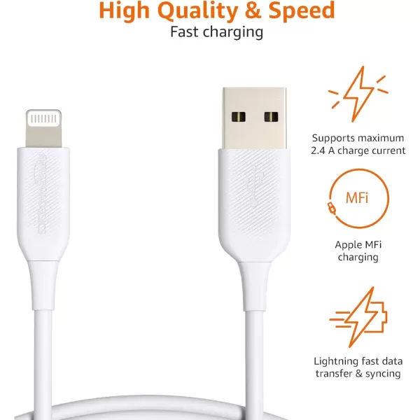 imageAmazon Basics USBA to Lightning ABS Charger Cable MFi Certified Charger for Apple iPhone 14 13 12 11 X Xs Pro Pro Max Plus iPad 6 Foot WhiteWhite