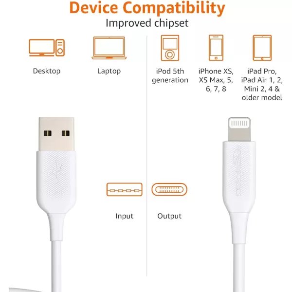 imageAmazon Basics USBA to Lightning ABS Charger Cable MFi Certified Charger for Apple iPhone 14 13 12 11 X Xs Pro Pro Max Plus iPad 6 Foot WhiteWhite