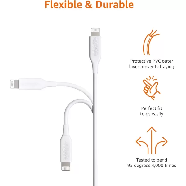 imageAmazon Basics USBA to Lightning ABS Charger Cable MFi Certified Charger for Apple iPhone 14 13 12 11 X Xs Pro Pro Max Plus iPad 6 Foot WhiteWhite