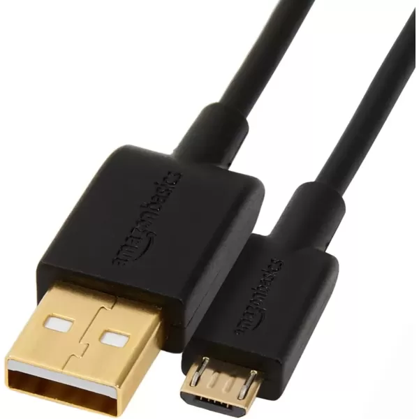 imageAmazon Basics USBA to Micro USB Fast Charging Cable 480Mbps Transfer Speed with GoldPlated Plugs USB 20 10 Foot Black3 Feet