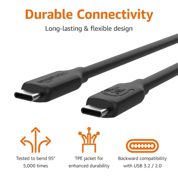 imageAmazon Basics USBC to USBC 4 Fast Charger Cable 40 Gbps 8K Video 240W USBIF Cert Thunderbolt 43 Compatible for Apple iPhone 1615 iPad Samsung Galaxy Tablets Laptops 33 Foot Black33 Foot Pack of 2