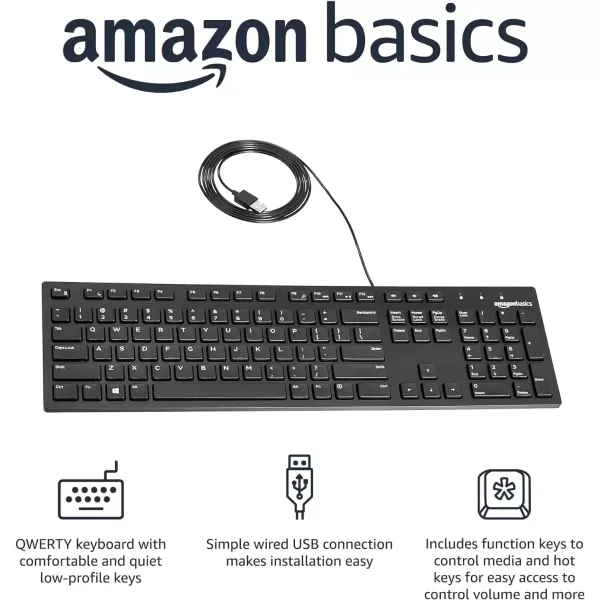 imageAmazon Basics Wired Keyboard FullSized QWERTY Layout Black