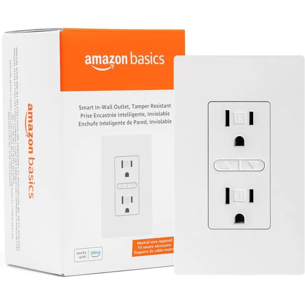 imageAmazon Basics  Smart InWall Outlet Works with Alexa Only 24 GHz WiFi No Hub Required 278 x 183 x 455 inches White