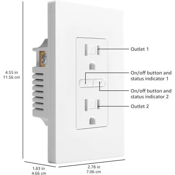 imageAmazon Basics  Smart InWall Outlet Works with Alexa Only 24 GHz WiFi No Hub Required 278 x 183 x 455 inches White