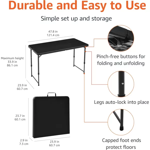 imageAmazon Basics 4 Foot Rectangular Folding Dining Table 4 Adjustable Height Settings with Carrying Handle Indoor ampamp Outdoor Washed Black 478 x 239 x 339 inchesWashed Black
