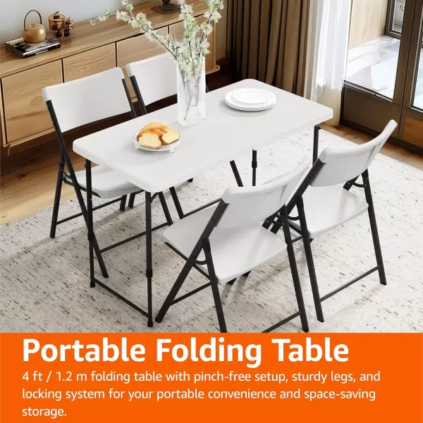 imageAmazon Basics 4 Foot Rectangular Folding Dining Table 4 Adjustable Height Settings with Carrying Handle Indoor ampamp Outdoor Washed Black 478 x 239 x 339 inchesWhite